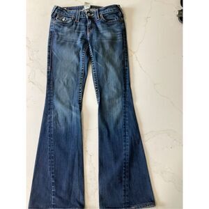 True Religion Sz 27 Womens Straight Leg Joey Jeans Stretch Flap Pockets